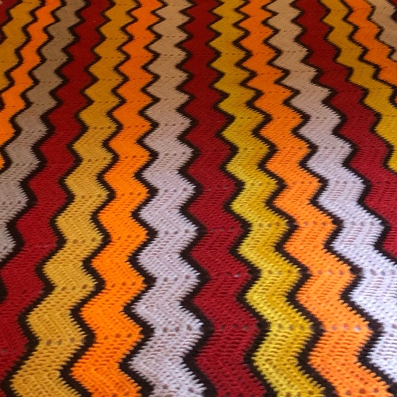 Preloved Handmade crochet chevron Afghan colourful blanket - Picture 4 of 6